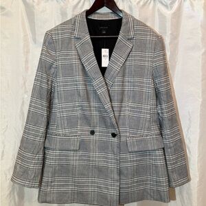 Ann Taylor Black & White Plaid Double Breasted Blazer – Size 18